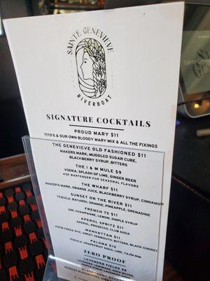 Cocktail menu