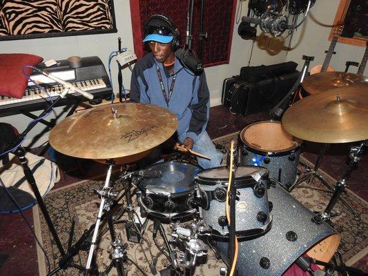 West Side bluesman Larry Taylor recording on drums and vocals at Joyride Studio for his 2017 EP/ CD "New Chicago Sounds of Larry Taylor"