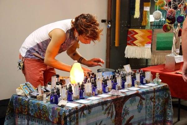 Wizard Zane setting up his aromatherapy wares at a local art market!