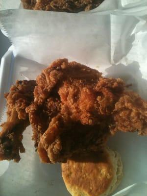 This is our famous southern fried chicken and butter milk biscuit. Passed down for generations, from ken. Owner, operator