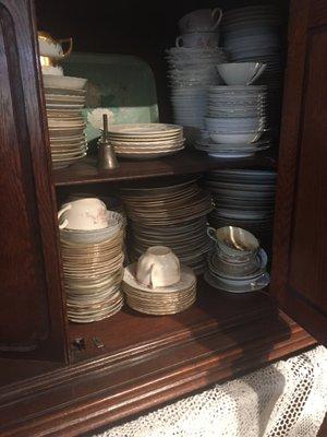 Literally piles of mix matched china!