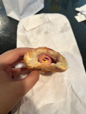 Inside of Ham & Cheese Kolache