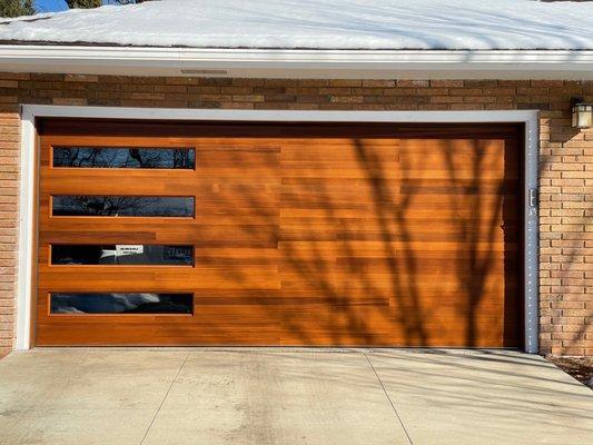 Custom-designed, custom-built modern CAMBEK wood garage door