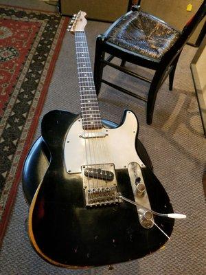 Relic'd custom Telecaster with floating block Strat trem, by Kevin Heffernan, master luthier. Center Stage Guitars. #SurfTwang