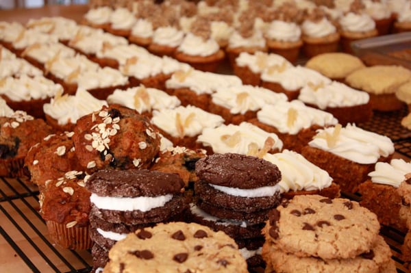 Beverly Farmers' Market preparation...Gluten-free Naturally organic pastries including Kowgirl Cookies, Carrot Cake, Vegan Blue Muffins...