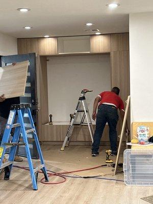 Keetchen staff building entry closet.