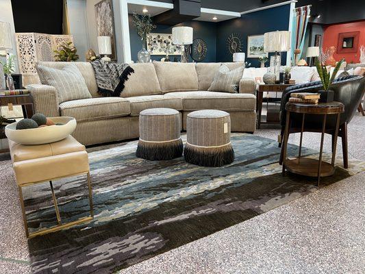 Norwalk sofa and decorative ottomans.