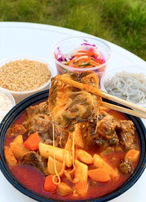 COVID TAKEOUT: Family Dinner - Thursday Galbijjim w/ short ribs, oxtail, tteok, glass noodles, carrots, daikon, slaw, rice | $50 + $3 cheese