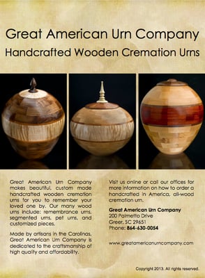 Great American Urn Company uses only the finest of exotic woods from around the world to make its cremation urns for ashes