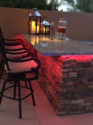 LED accent lighting for outdoor living space can be set to any color desired.