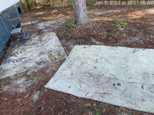 Old rugs they put in front of my mobile home, from there for dogs, in return they took almost no from my living room for their house