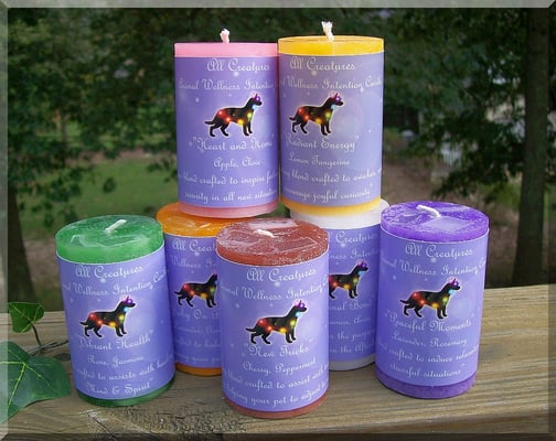 We offer our exclusive line of Animal Wellness Intention Candles! 8.99 each