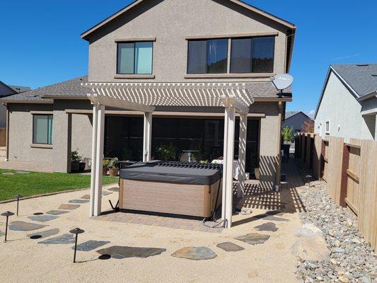 Aluminum Patio Cover over hot tub.  
Lattice Patio Cover