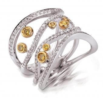 18K White Gold Yellow and White Diamond Ring by Cheri Dori