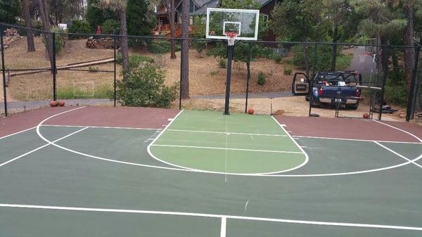 This is a tennis court we resurfaced off Placer rd, in Redding Ca. The own wanted a basketball key installed.