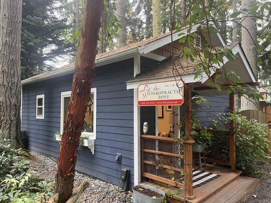 The office is surrounded by nature, allowing 1 patient at a time, designed for healing