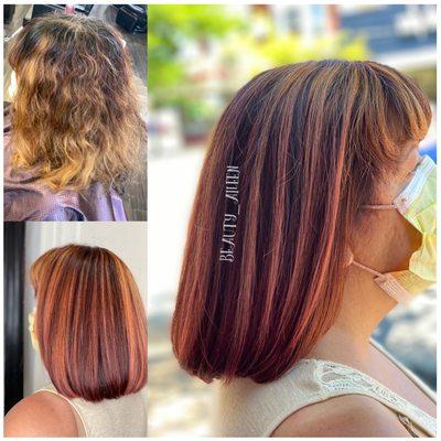 Burgundy and gold blonde highlights