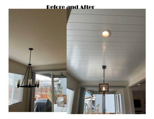 Shiplap Ceiling and Light Upgrade