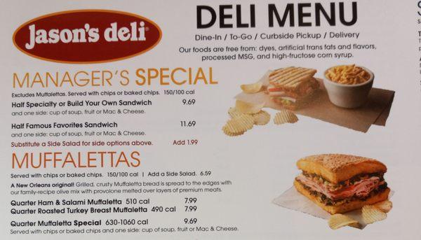 Manager's Special menu