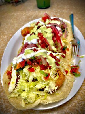 Battered fried fish tacos