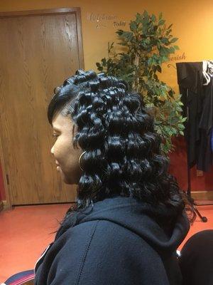 Crimped hair extension sew in with bang