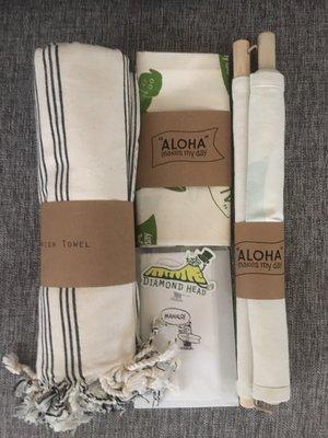 Turkish Towel, Aloha Makes My Day Bandana, Diamond Head Sticker & Aloha Makes My Day Banner