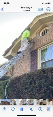 Spraying fascia and soffit using shield