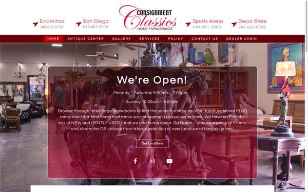 custom new wordpress website for Consignment Classics in San Diego. Monthly custom content creation (photo/video) and social media marketing