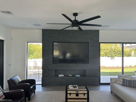 85" tv in recess mount with a 7.1 in-ceiling speaker system