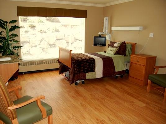 All Rehab Unit rooms include personal swing-arm entertainment center, private telephone line, electric beds, and free WIFI.