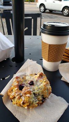 Blueberry scone and coffee