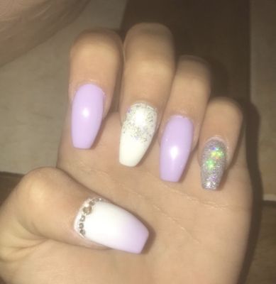 airbrush, glitter, and gems (not the best quality pic, but loved these!)