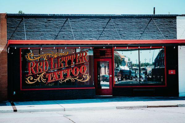 Storefront for Red Letter Tattoo located in downtown Loveland, CO