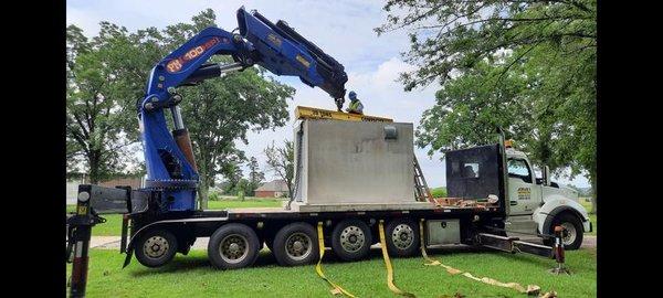 crane attach and lift of concrete shelter