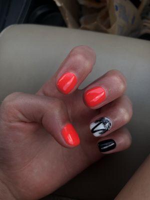 Palm tree neon and black gel nails