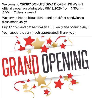 Grand Opening  08/19/2020