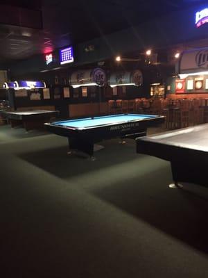 Large pool/billiards hall and darts line.