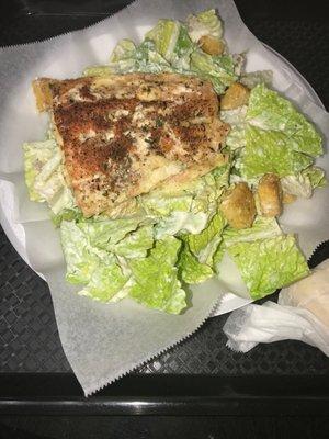 Blackened salmon over ceasar salad.