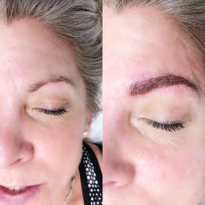 Before and after micro blading!!  These pictures are taken right after the service and are swollen and will lighten.