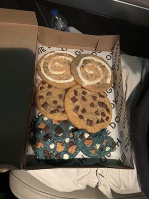 Cinnamon Roll Cookie, Chocolate Chip, and the Monster Cookie