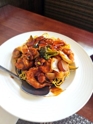 Shrimp Pan Fried Noodles. Huge shrimp and plenty of veggies.