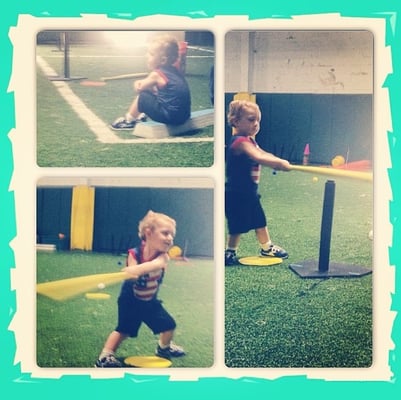 My 3 year old at Lil Sluggers!