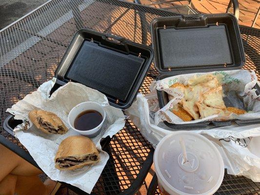 French dip, Momma's Nachos, Iced Tea