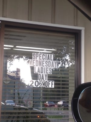 Special Wednesday Ladies' Day 20% Off