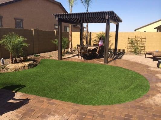 artificial grass, paver patio and Alumnwood Ramada