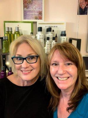 Salon owner Lisa (left) and the amazing cut, color and highlights.