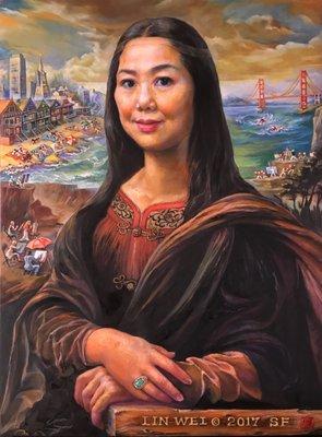 Oil Painting 'Mona Lin' by Lin Wei on Canvas