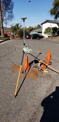 GCSI collects GPS location data of a found survey monument.