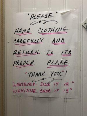 Scolding sign in dressing room