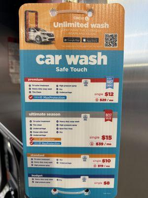 Car wash prices.